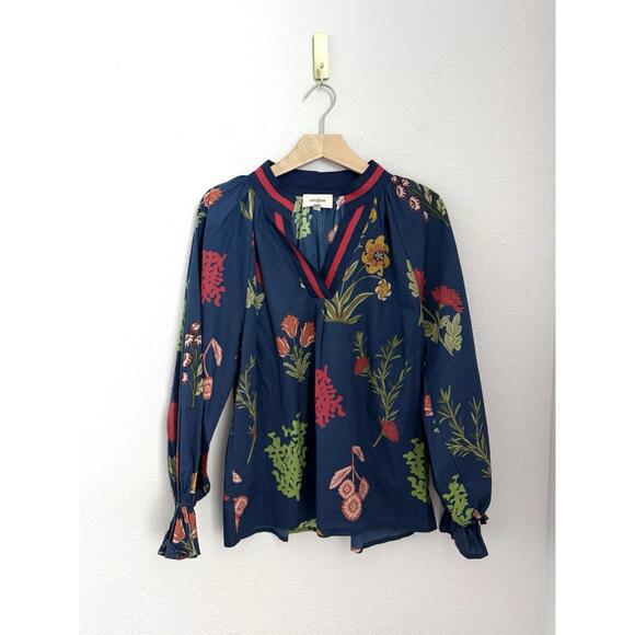 Umgee Women’s Sz S Botanical Floral Print Scalloped Lace Trim Short Sleeve Top - Picture 2 of 7